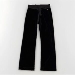 Escada Sport Wide Leg Velour Pants Black S Ribbon Belt Tall 32.5" Inseam